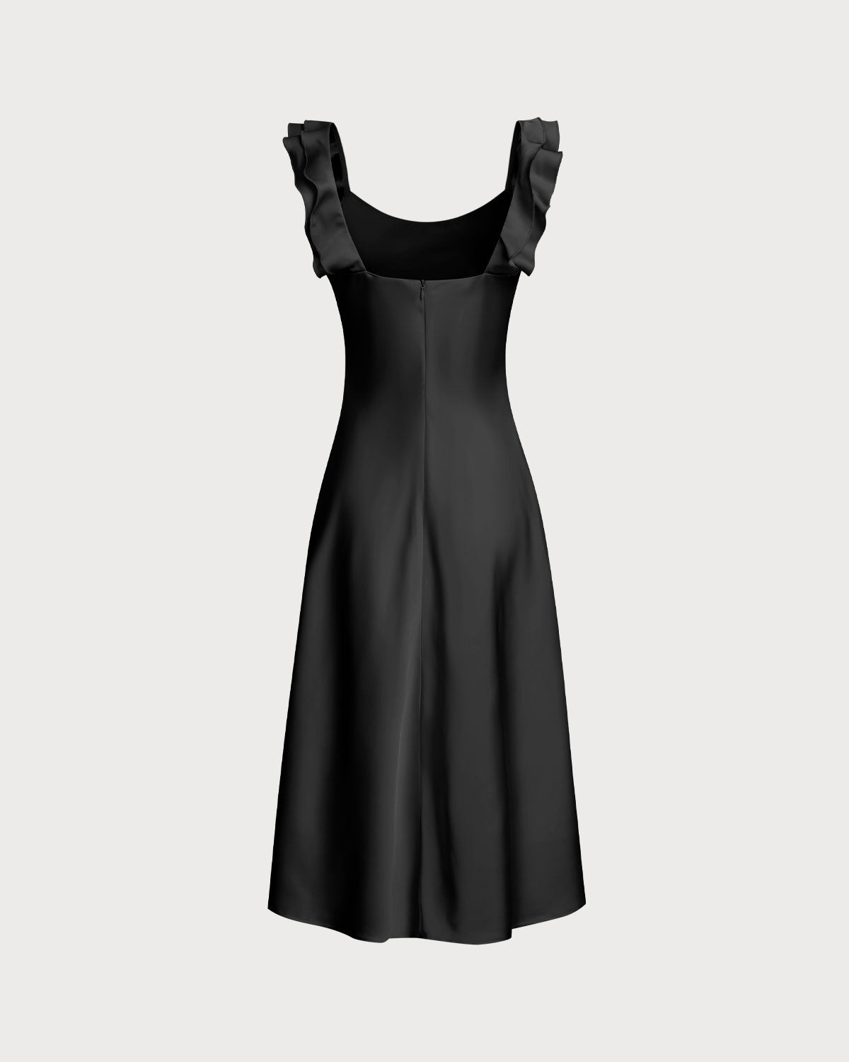 Sueña™ Siyah Volanlı Kare Yaka Slip Midi Elbise