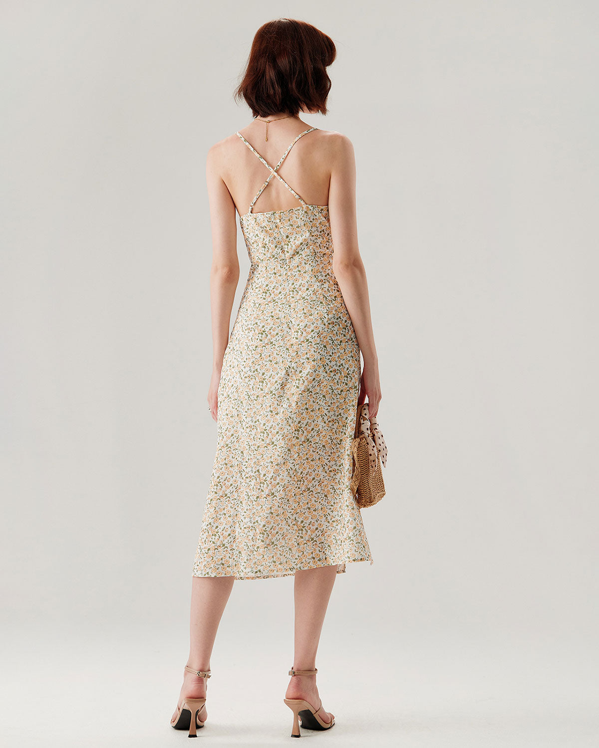 Sueña™ Sarı Çiçekli Dantelli Slip Midi Elbise