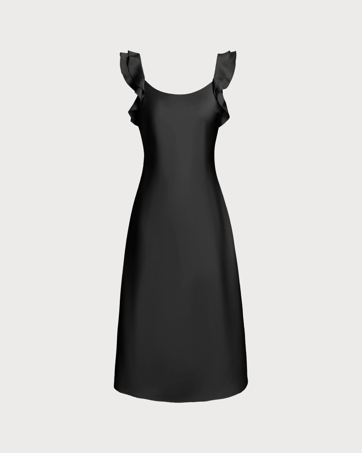 Sueña™ Siyah Volanlı Kare Yaka Slip Midi Elbise