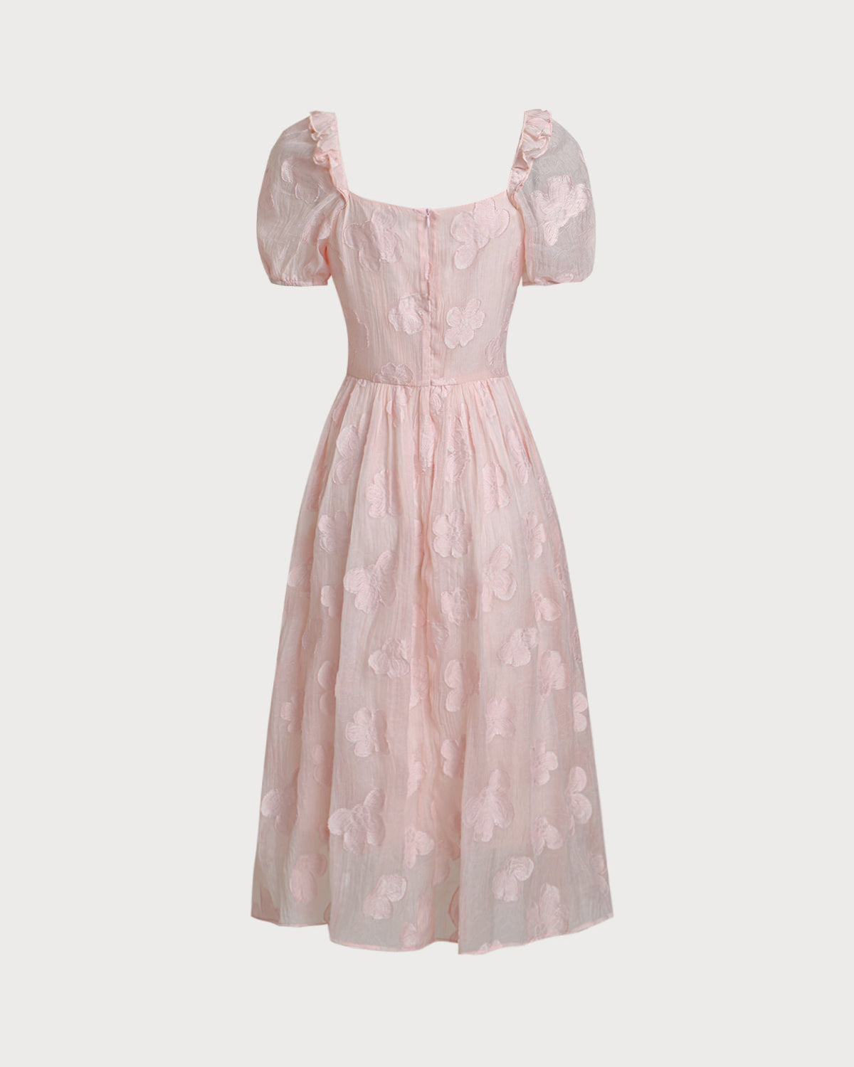 Sueña™ Pembe Kare Yaka Kabarık Kollu Midi Elbise