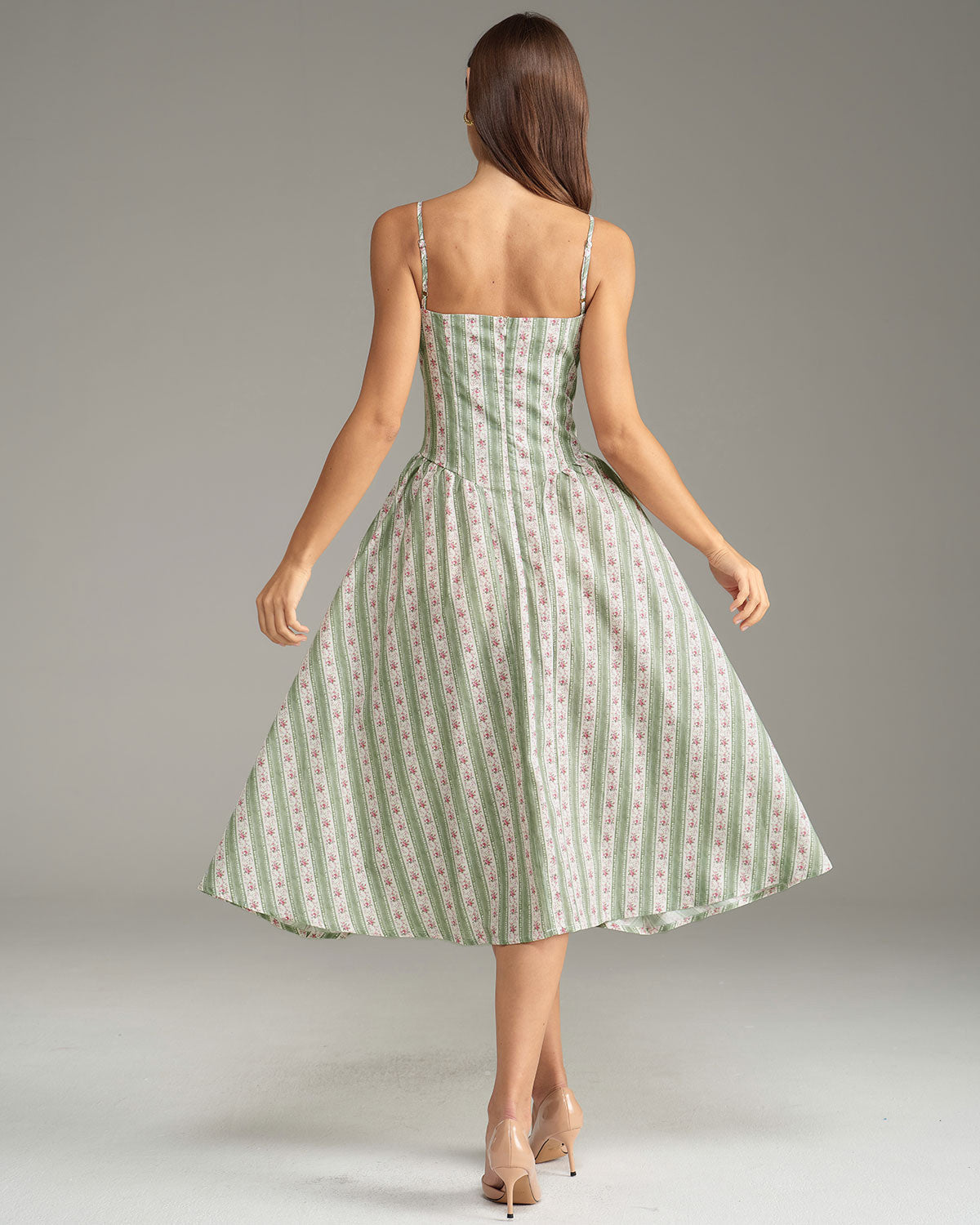 Yeşil Çizgili Slip Midi Elbise