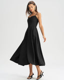 Siyah Pileli Slip Midi Elbise
