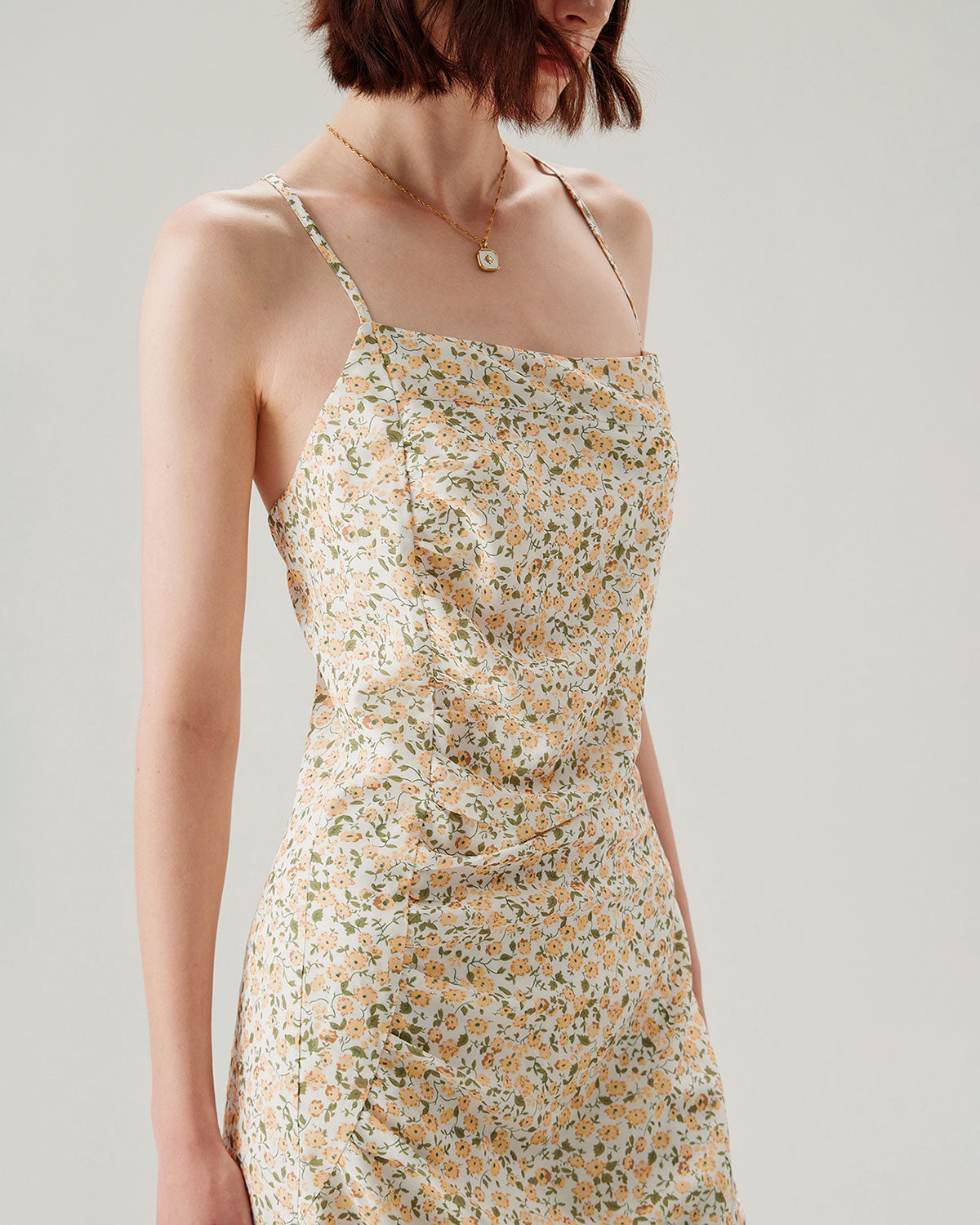 Sueña™ Sarı Çiçekli Dantelli Slip Midi Elbise