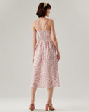 Sueña™ Pembe Çiçekli Büzgülü Slip Midi Elbise