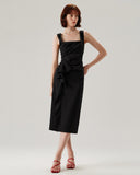 Sueña™ Siyah Fırfırlı Dantelli Slip Midi Elbise