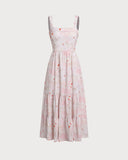 Sueña™ Pembe Çiçekli Sırtı Açık Slip Midi Elbise