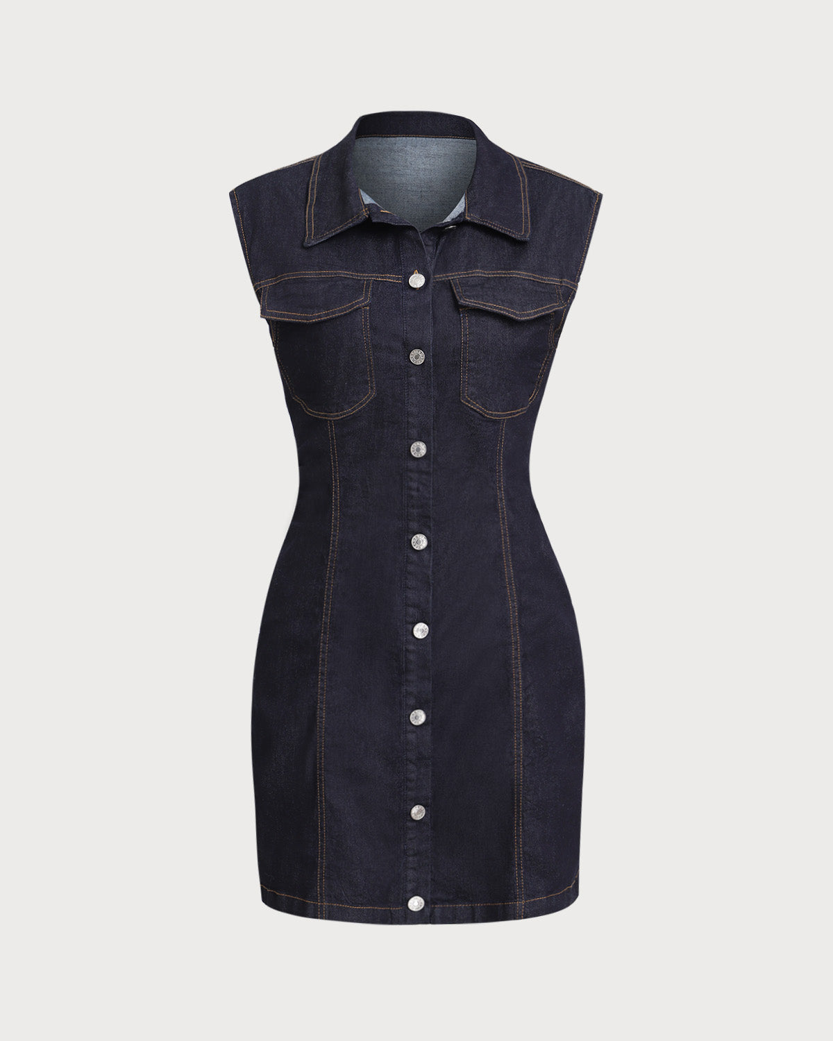 Sueña™ Mavi Denim Kolsuz Mini Elbise