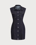 Sueña™ Mavi Denim Kolsuz Mini Elbise
