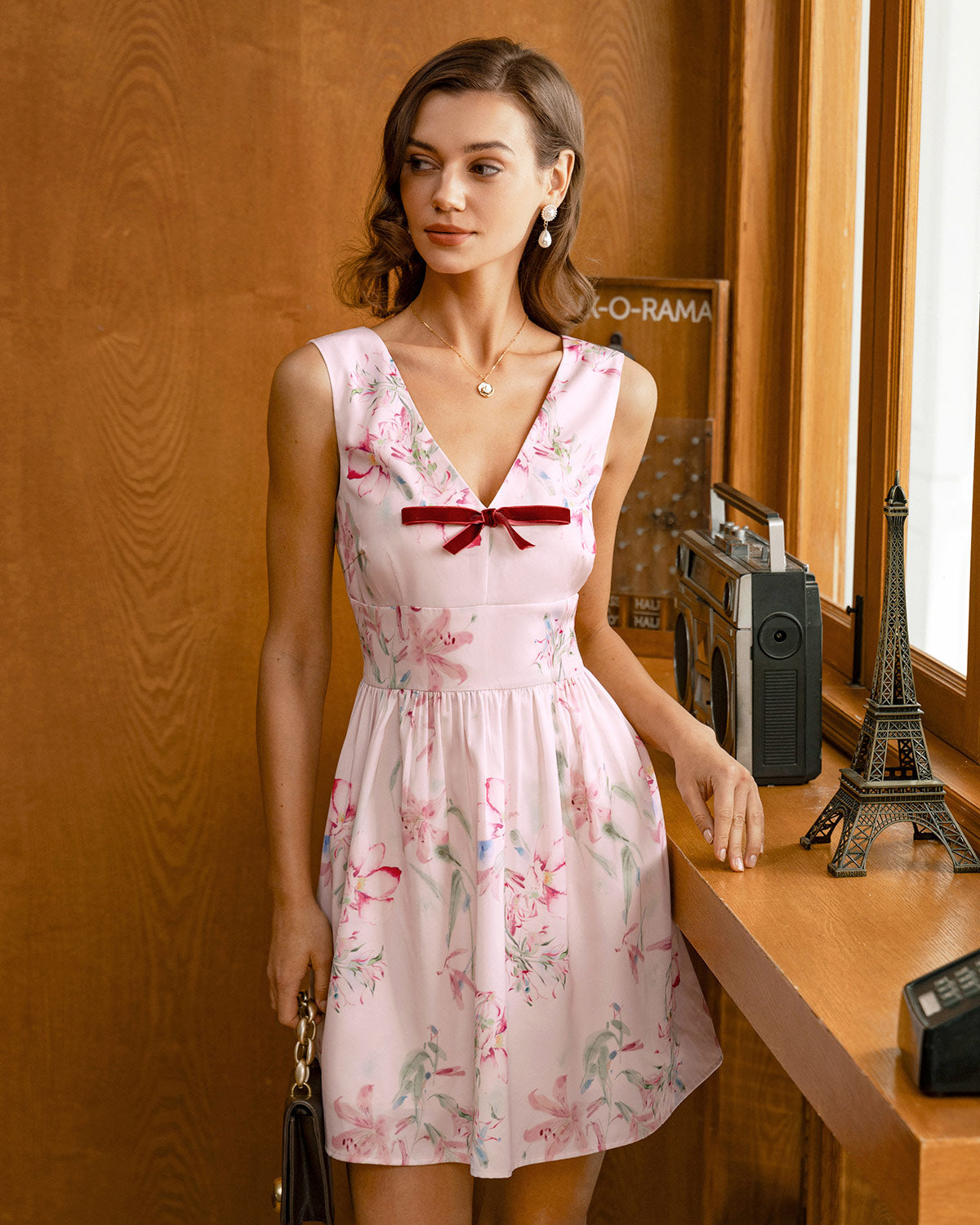 Sueña™ Pembe Çiçekli İlmek Kolsuz Mini Elbise