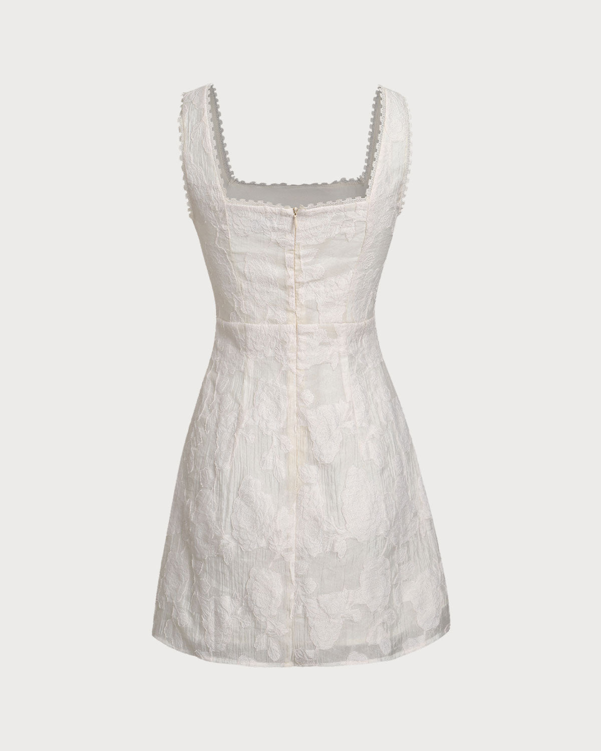 Sueña™ Beyaz Dokulu Kare Yaka Slip Mini Elbise