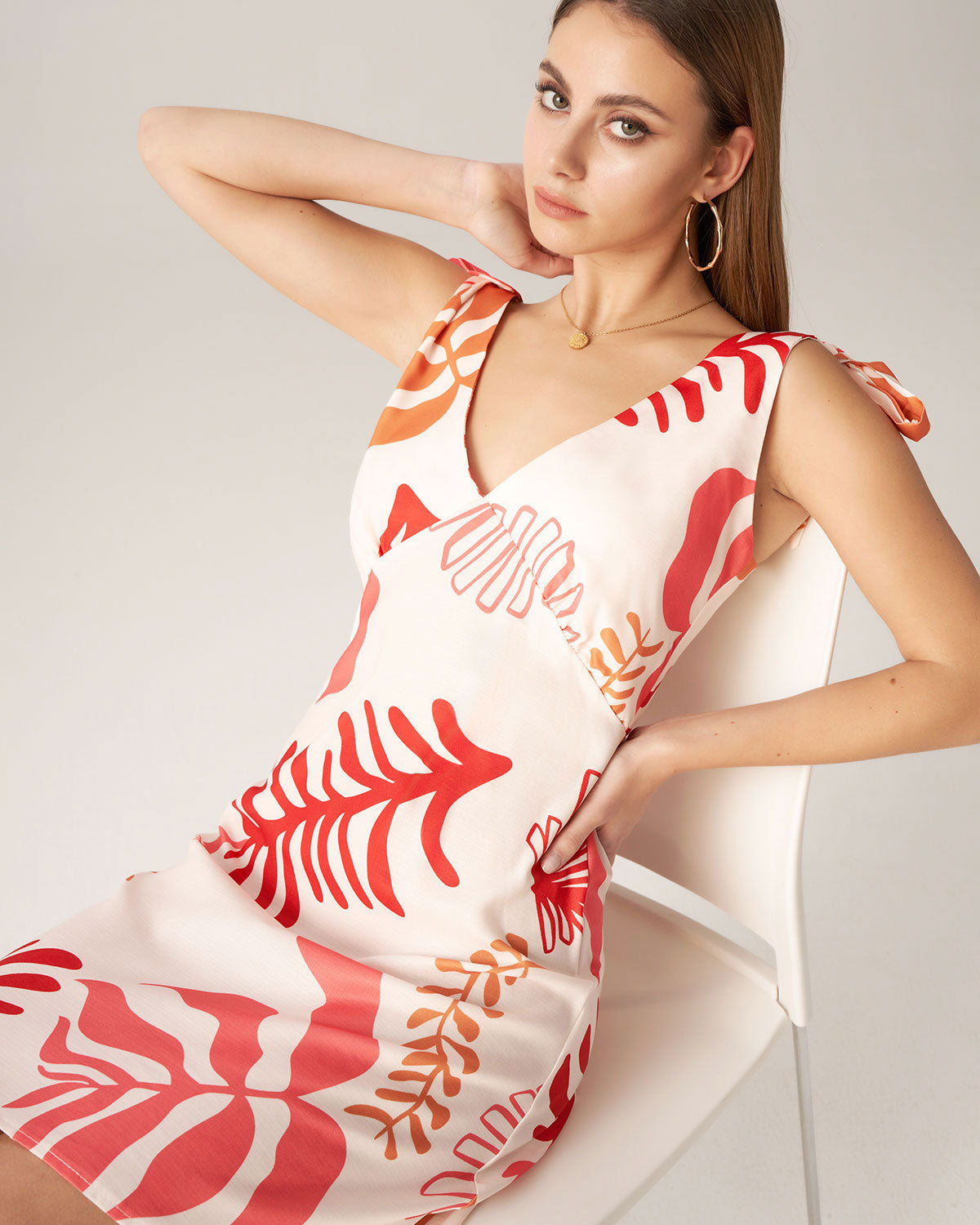 Sueña™ Bettydress-Kırmızı Çiçekli Kravat Askılı Mini Elbise