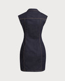Sueña™ Mavi Denim Kolsuz Mini Elbise