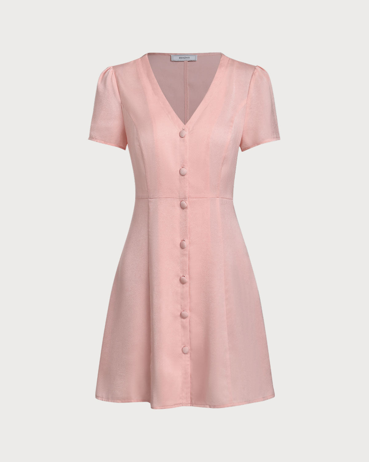 Sueña™ Pembe V Yaka Düğmeli Mini Elbise