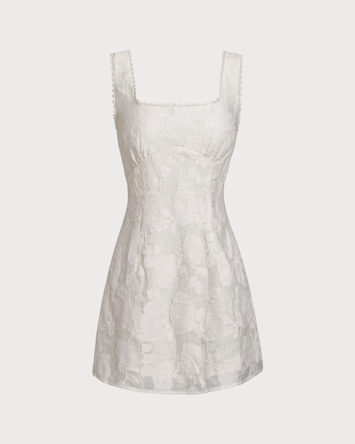 Sueña™ Beyaz Dokulu Kare Yaka Slip Mini Elbise
