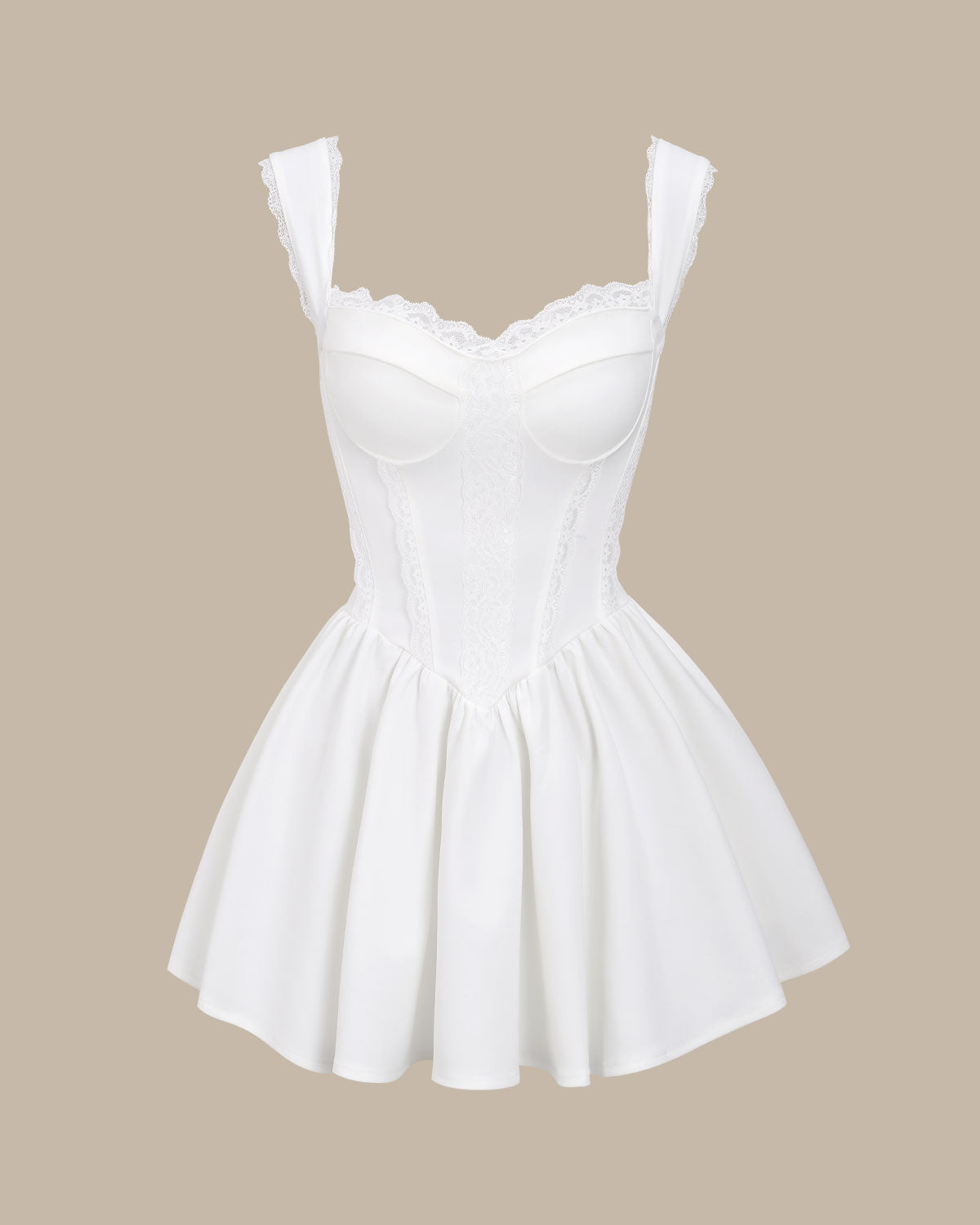 Sueña Bettydress-Beyaz Kalp Yaka Korse Slip Mini Elbise