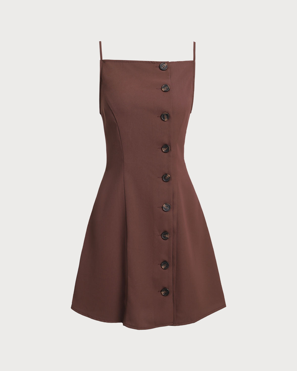 Sueña™ Kahverengi Düğmeli Pileli Slip Mini Elbise