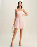 Sueña™ Pembe Kontrast A Kesim Slip Mini Elbise