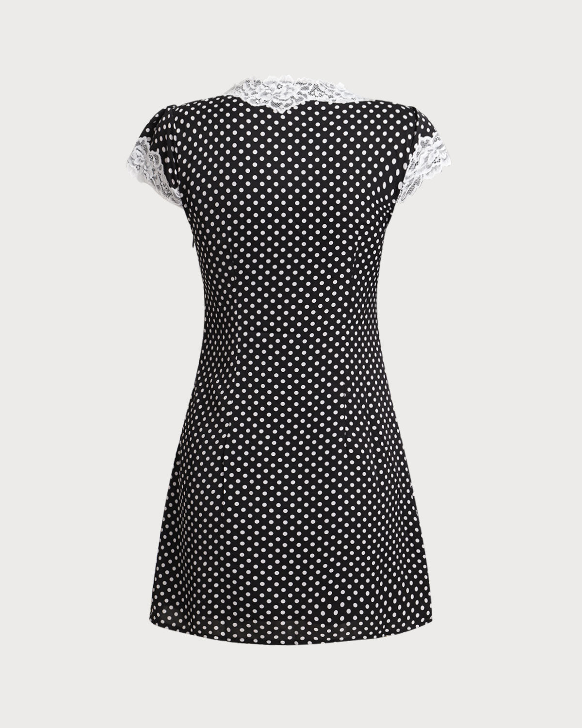 Sueña™ Siyah Polka Dot V Yaka Dantel Mini Elbise