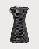 Sueña™ Siyah Polka Dot V Yaka Dantel Mini Elbise