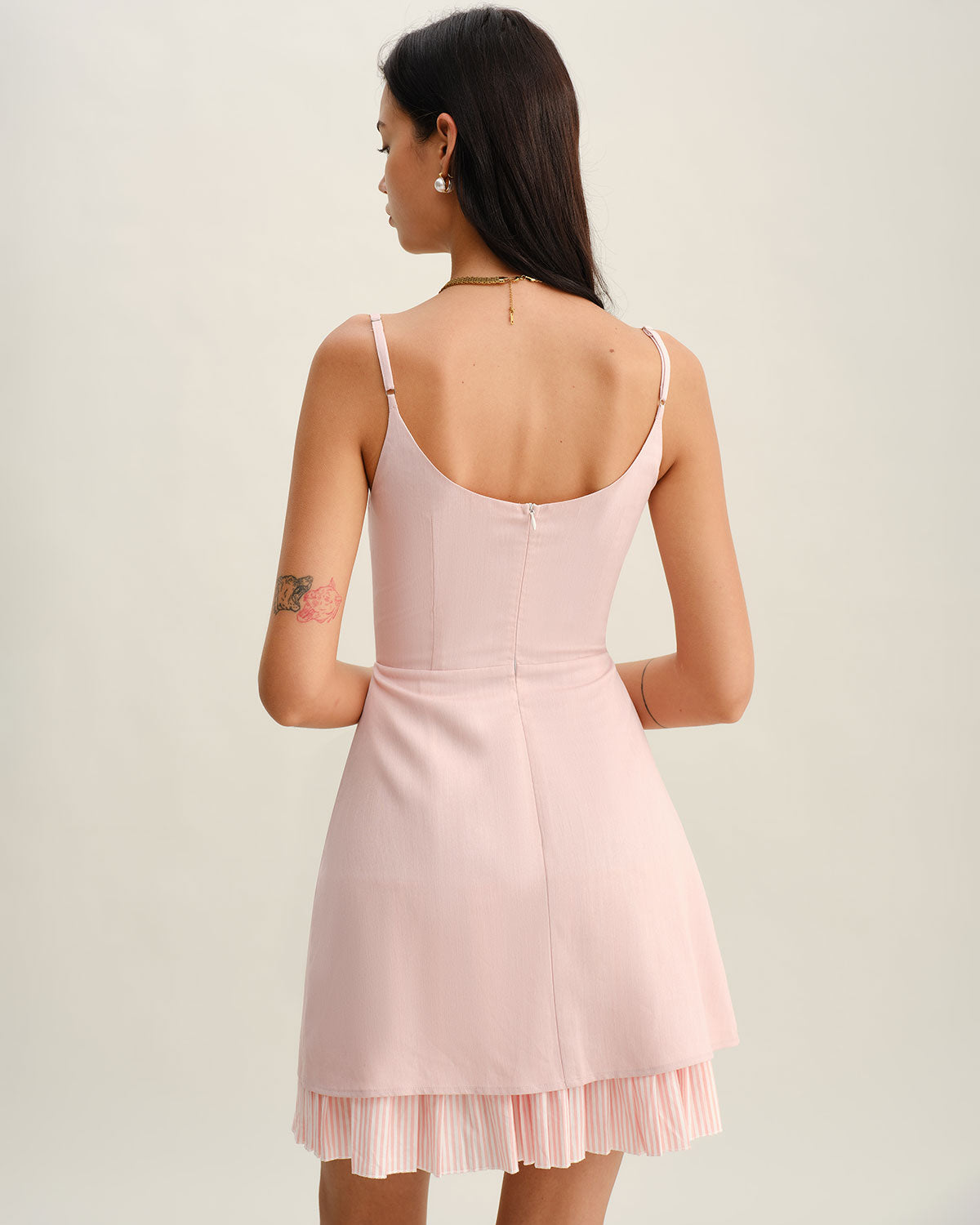 Sueña™ Pembe Kontrast A Kesim Slip Mini Elbise