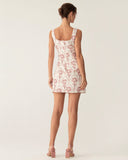 Sueña Pembe Kare Yaka Çiçek Slip Mini Elbise