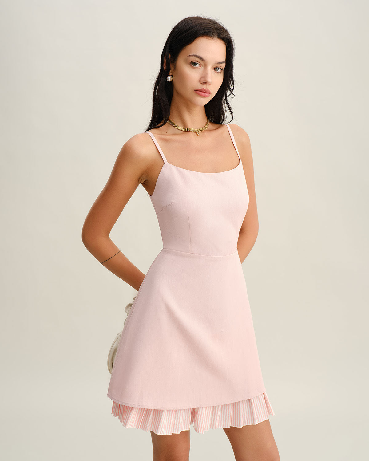 Sueña™ Pembe Kontrast A Kesim Slip Mini Elbise
