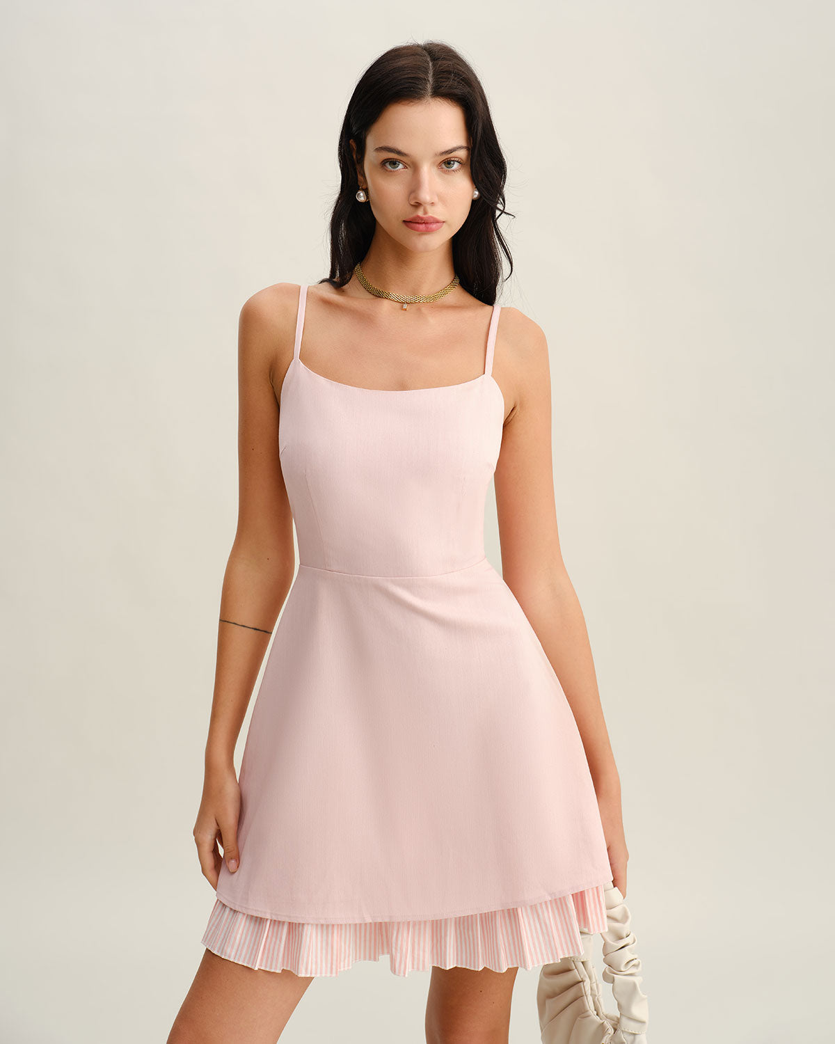 Sueña™ Pembe Kontrast A Kesim Slip Mini Elbise