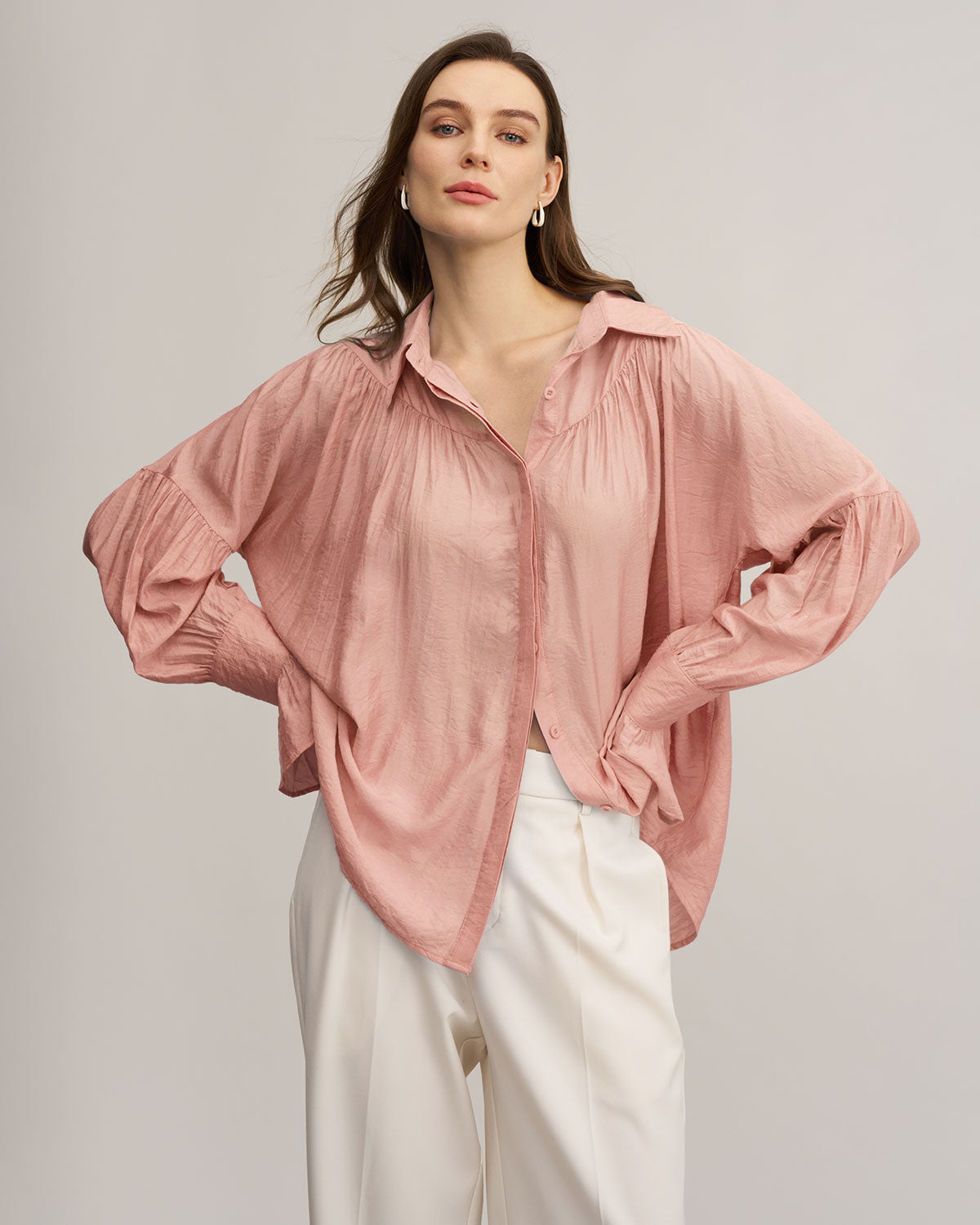 Pembe Büyük Boy Düğmeli Gömlek