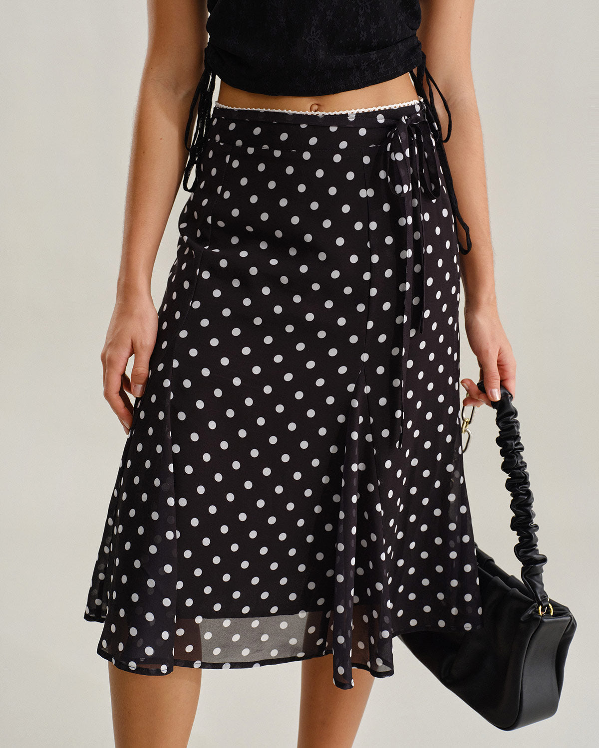Sueña™ Siyah Polka Dot Denizkızı Midi Etek