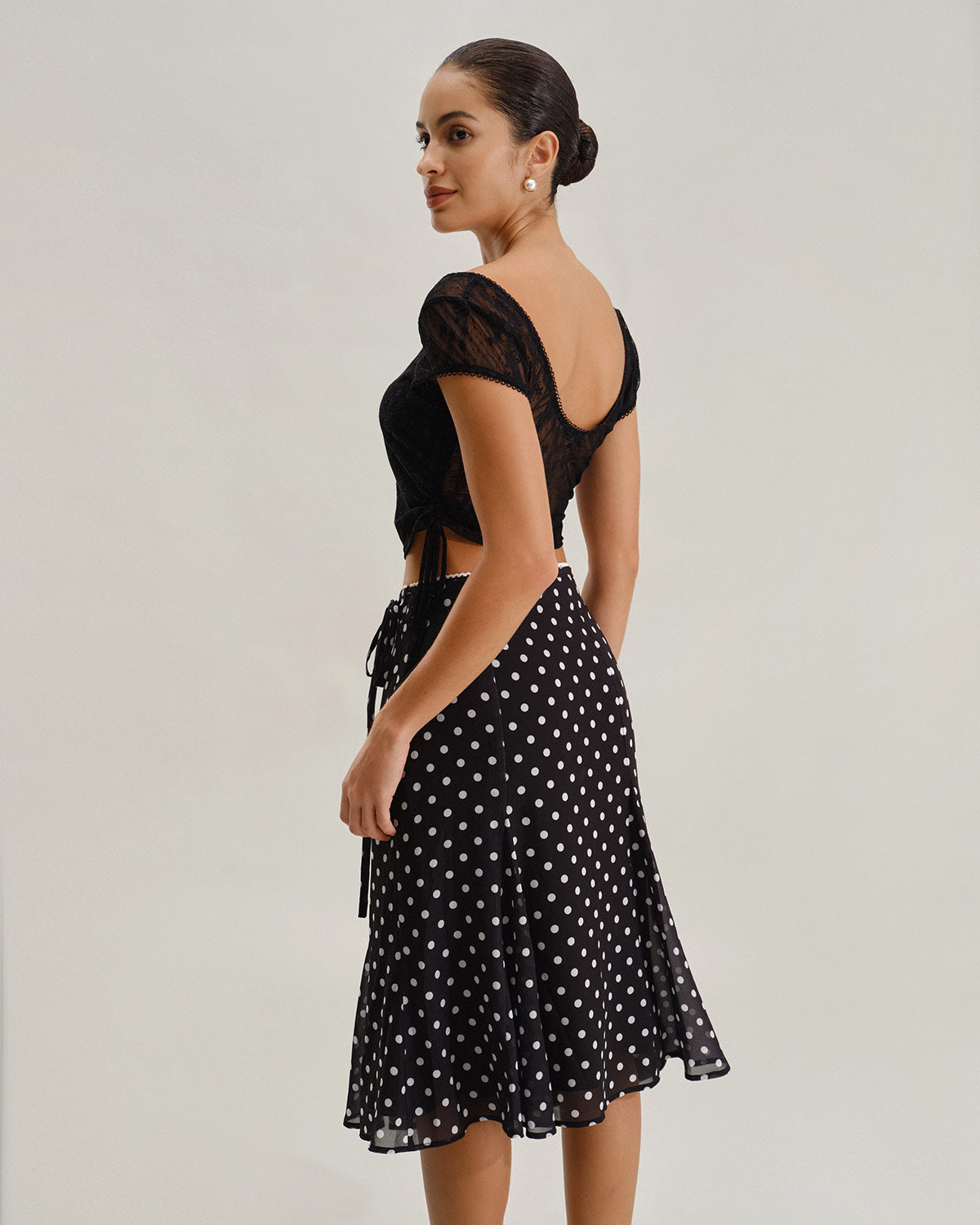 Sueña™ Siyah Polka Dot Denizkızı Midi Etek