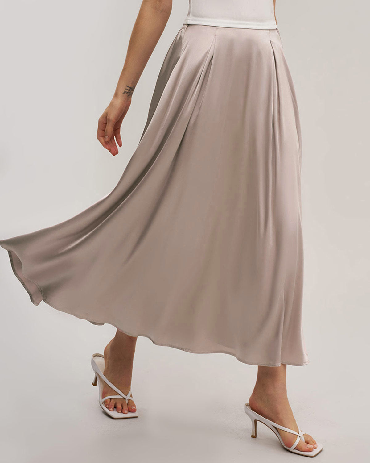 Pembe Lastikli Bel Kloş Midi Etek