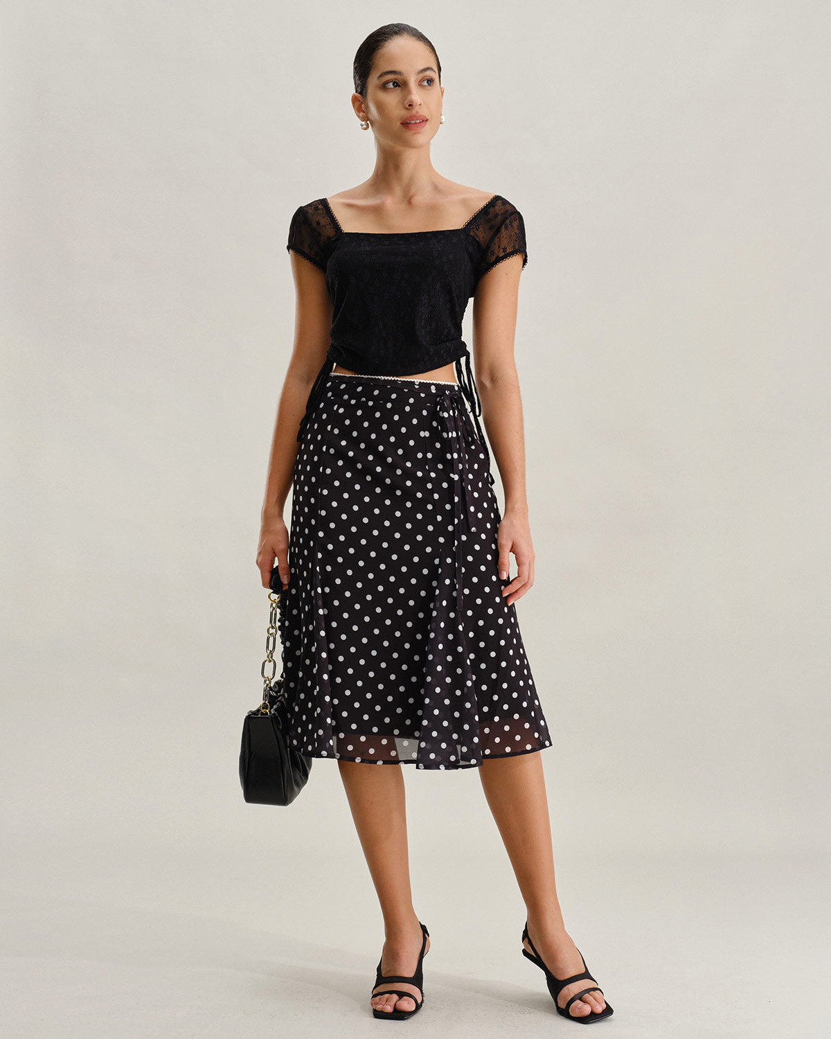Sueña™ Siyah Polka Dot Denizkızı Midi Etek