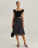 Sueña™ Siyah Polka Dot Denizkızı Midi Etek