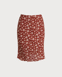 Kırmızı Çiçekli Düz Diz Boyu Etek