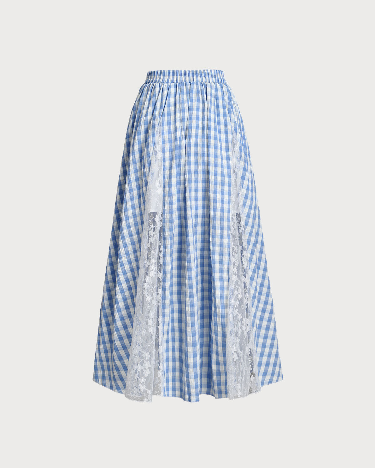 Sueña™ Mavi Ekose Beli Lastikli Midi Etek