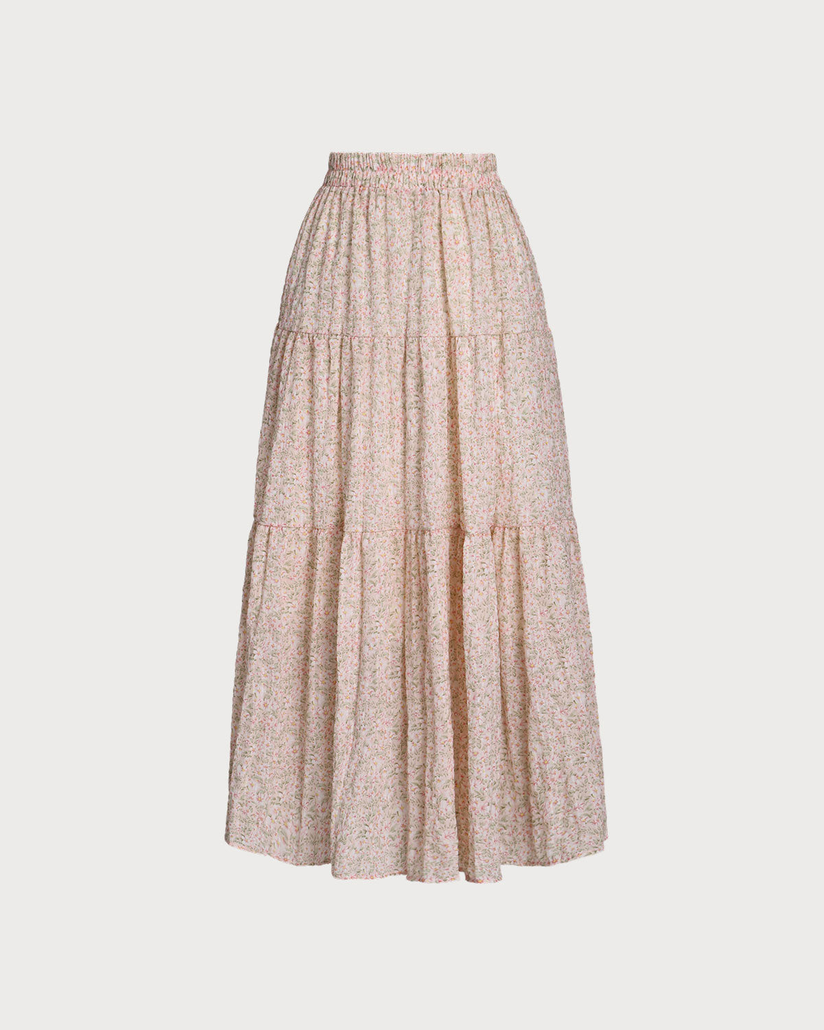 Sueña™ Pembe Çiçekli Beli Pileli Midi Etek