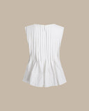 Sueña™ Beyaz Yuvarlak Yaka Pileli Tank Top