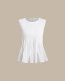 Sueña™ Beyaz Yuvarlak Yaka Pileli Tank Top