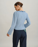 Mavi Volanlı V Yaka Düğmeli Bluz