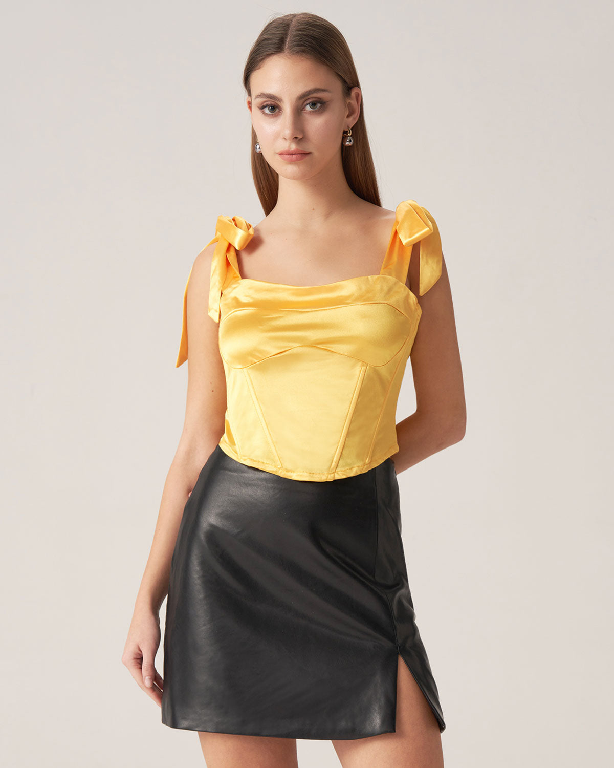 Sueña™ Bettydress-Sarı Saten Kravat Askılı Cami Üst