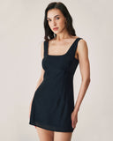 Sueña™ Siyah Dokulu Slip Mini Elbise