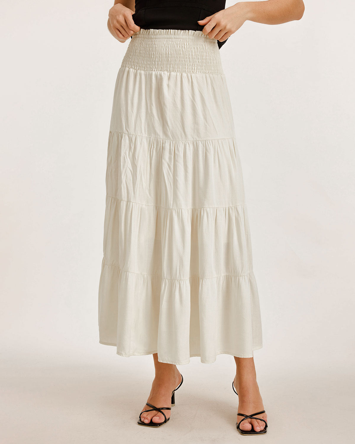 Kayısı Rengi Büzgülü Volanlı Katmanlı Etek